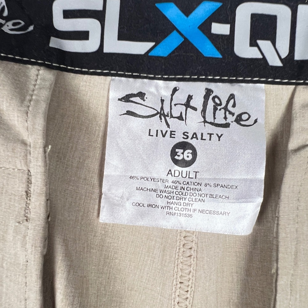 Salt Life Performance Shorts Mens 36 SLX-QD Vapor Stretch Heathered Tan Fishing - Picture 2 of 9